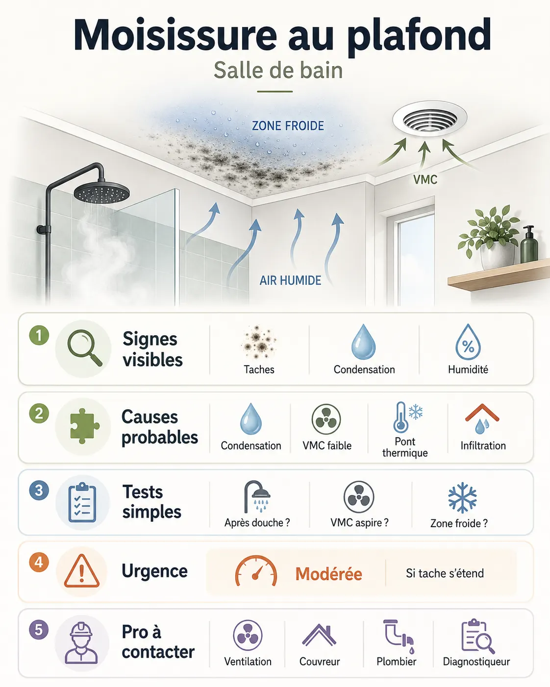 Fiche récapitulative DocteurMaison : Moisissure au plafond de la salle de bain
