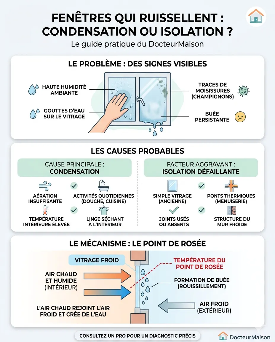 Schéma principal pour comprendre : Fenêtres qui ruissellent : condensation ou isolation ?