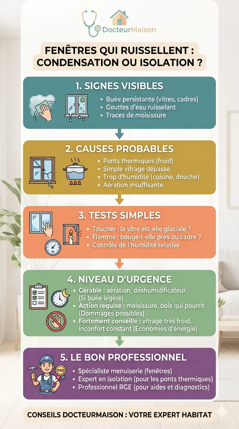 Fiche récapitulative pour comprendre : Fenêtres qui ruissellent : condensation ou isolation ?