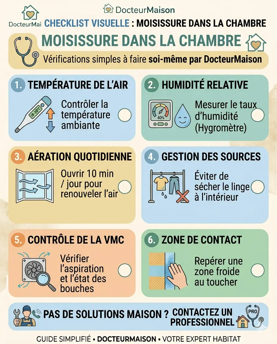 Checklist visuelle pour comprendre : Moisissure dans une chambre