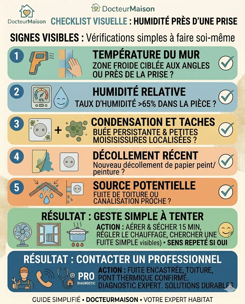 Checklist visuelle pour comprendre : Humidité près d’une prise